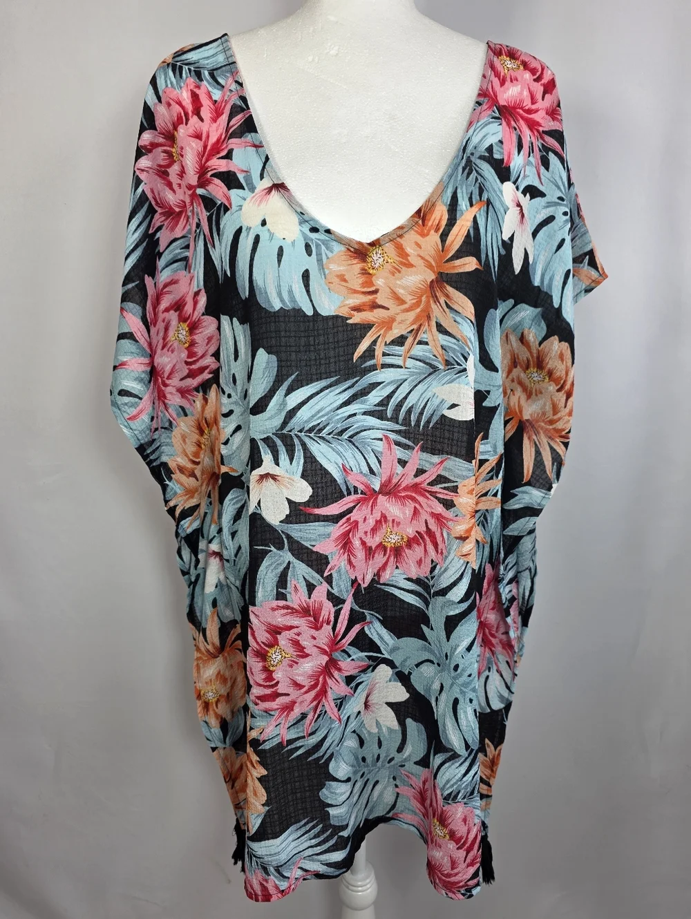 Kona Sol Tropical Floral Cover Up Dress Swim Tunic Criss Cross Back Size M‎